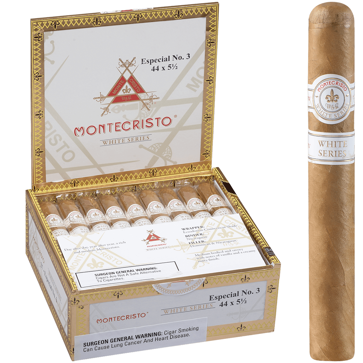 MONTECRISTO WHITE ESPECIAL NO.3 27 CT. BOX 5.50X44