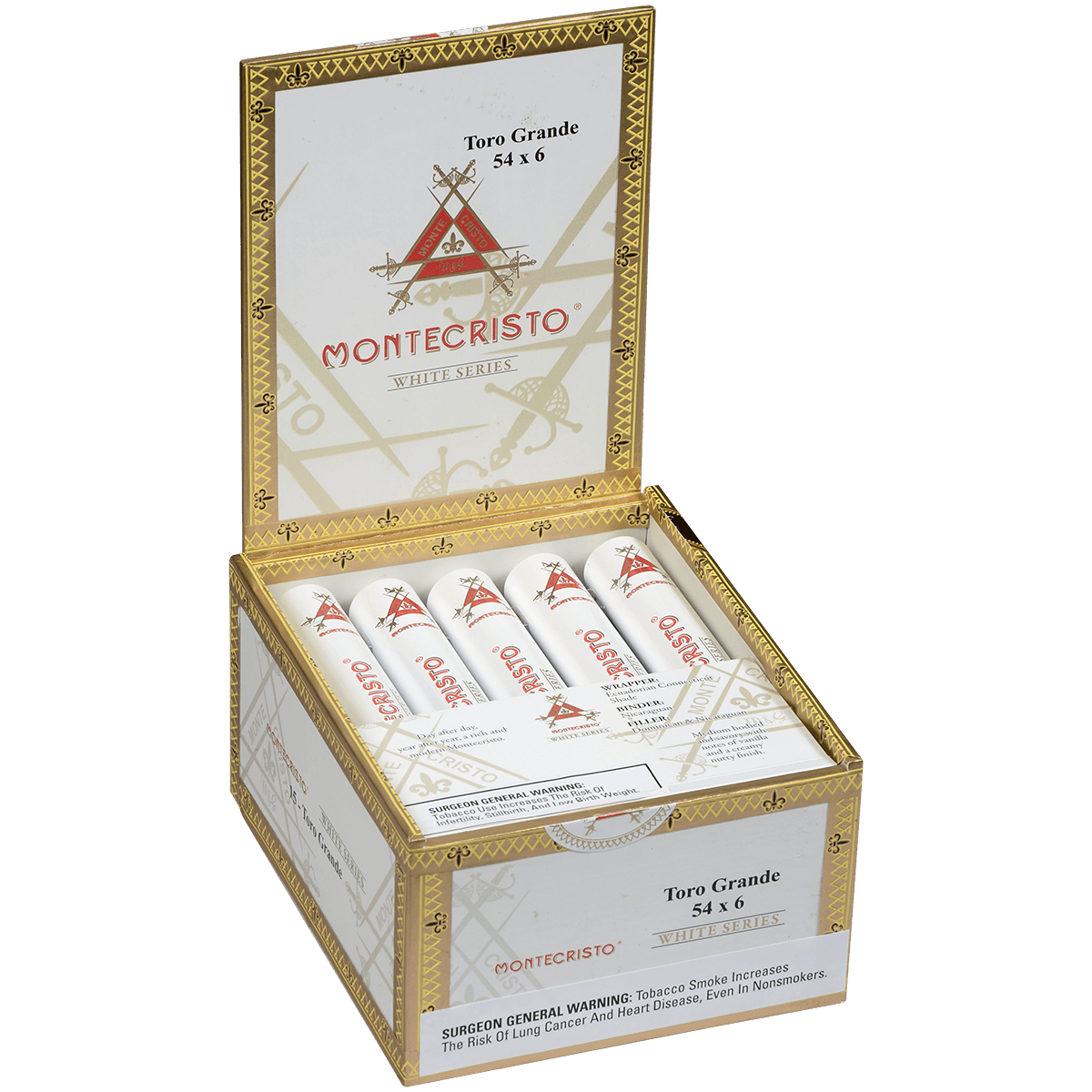 MONTECRISTO WHITE TORO GRANDE TUBE 15 CT. BOX 6.00X54