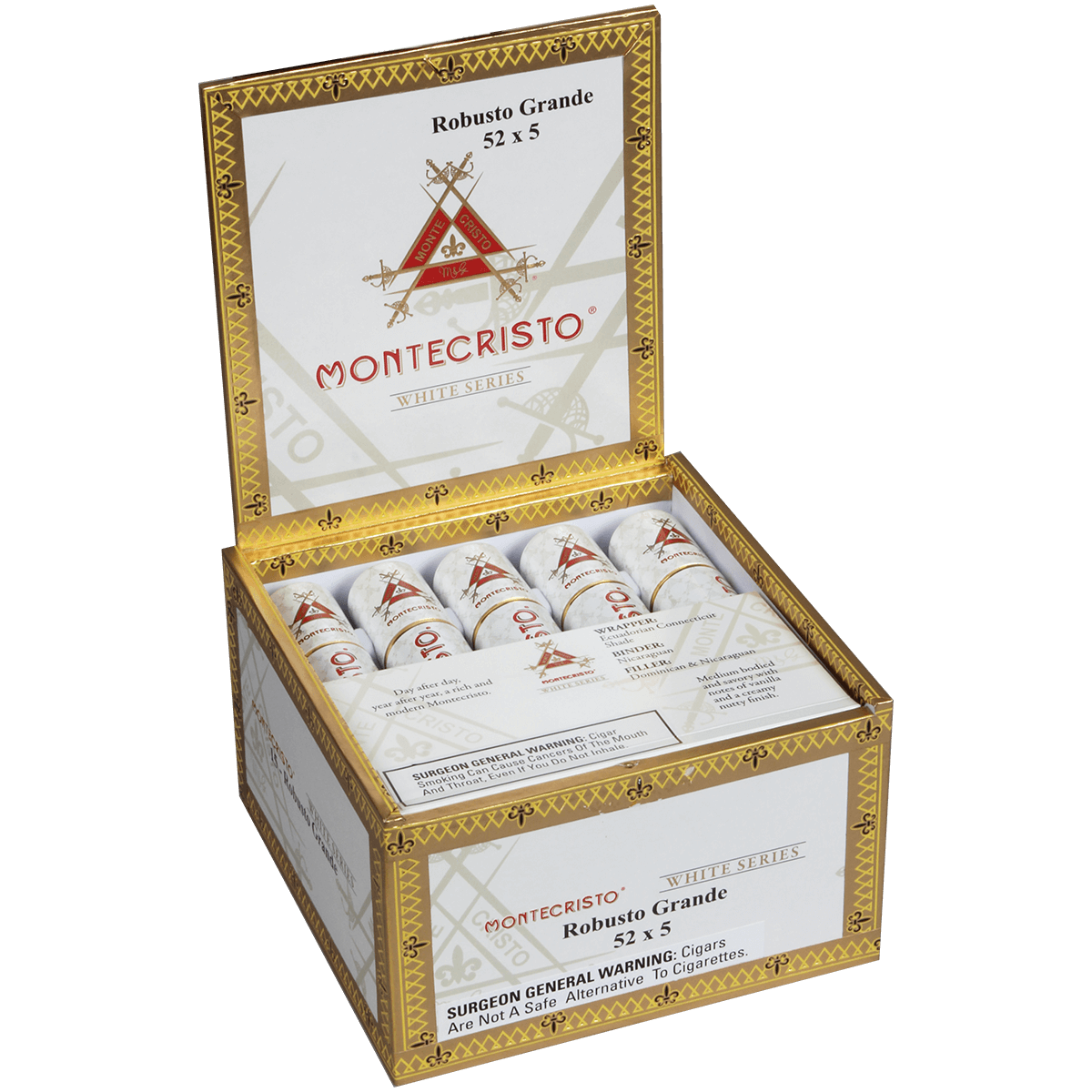 MONTECRISTO WHITE ROBUSTO GRANDE TUBE 15 CT. BOX 5.00X52