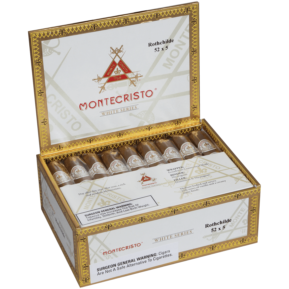 MONTECRISTO WHITE ROTHCHILDE 27 CT. BOX 5.00X52