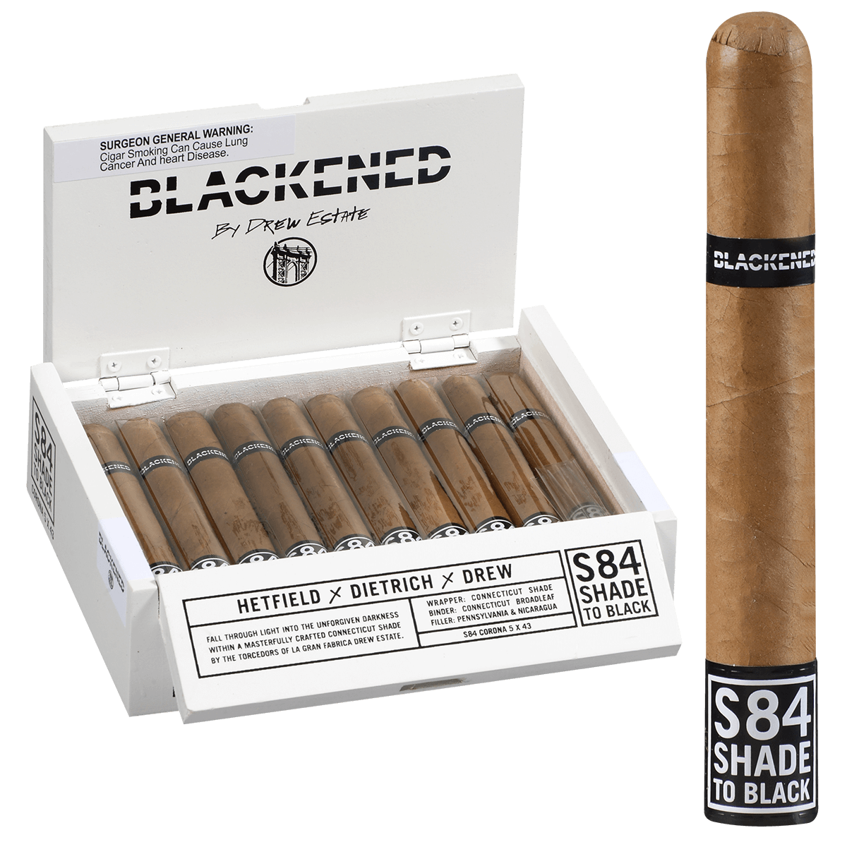BLACKENED BY DREW ESTATE S84 SHADE TO BLACK CORONA 20 CT. BOX 5.00X43