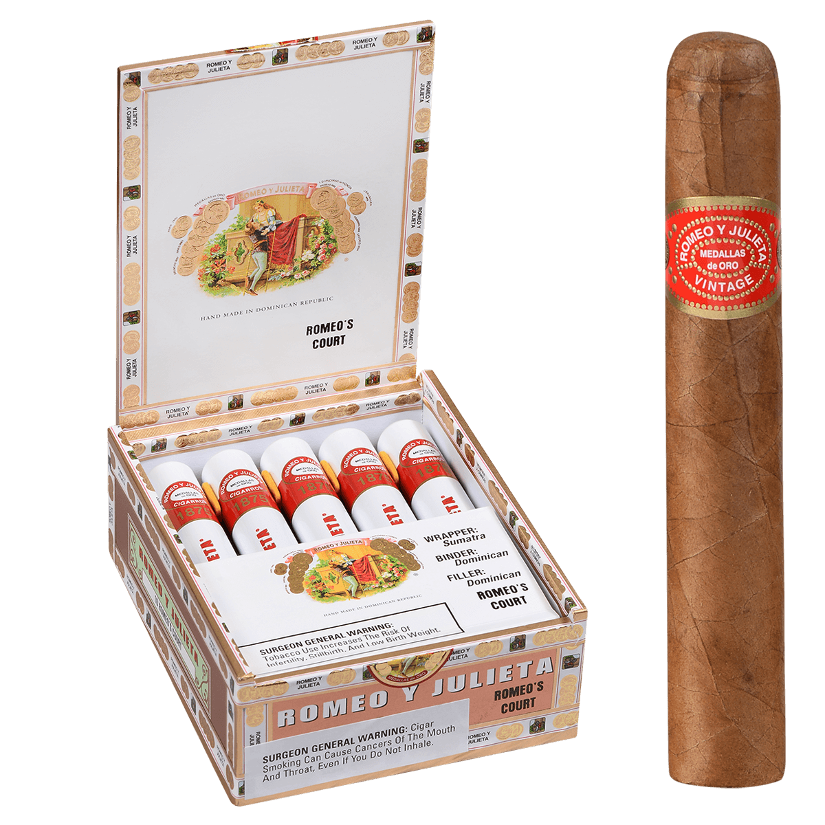 ROMEO Y JULIETA 1875 ROMEO'S COURT TUBOS EMS 10 CT. BOX 5.50X44