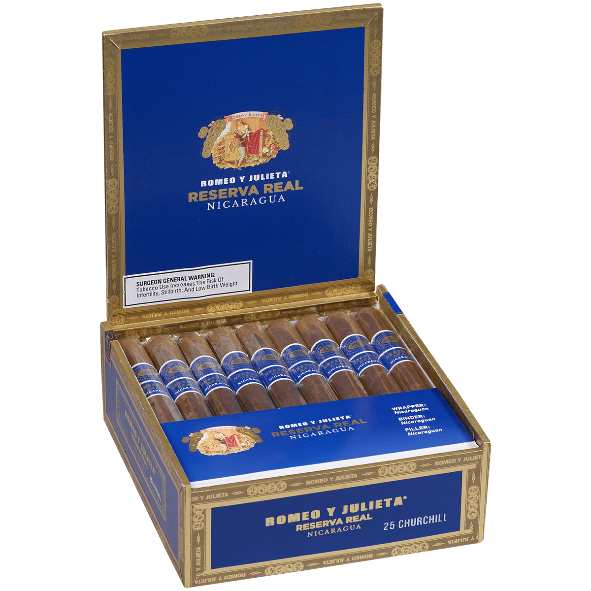ROMEO Y JULIETA RESERVA REAL NICARAGUA CHURCHILL 25 CT. BOX 7.00X50