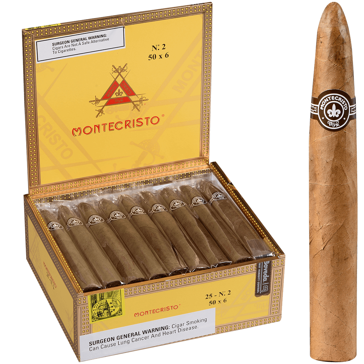MONTECRISTO NO. 2 TORPEDO NATURAL 25 CT. BOX  6.00X50