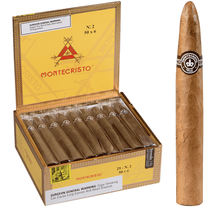 MONTECRISTO NO. 2 TORPEDO NATURAL 25 CT. BOX  6.00X50