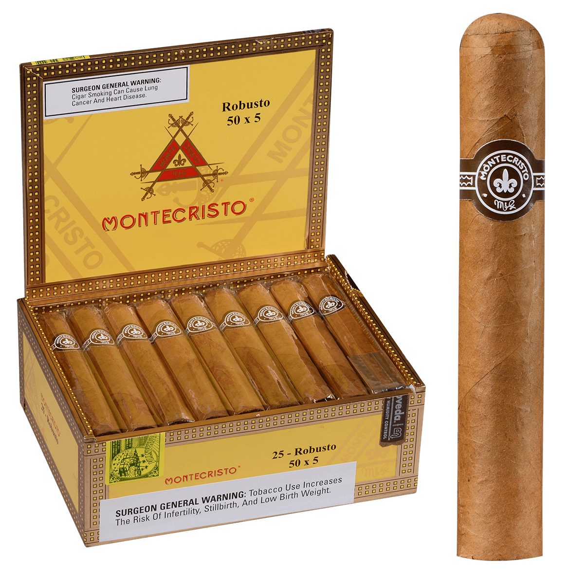 MONTECRISTO ROBUSTO NATURAL 25 CT. BOX  5.00X50