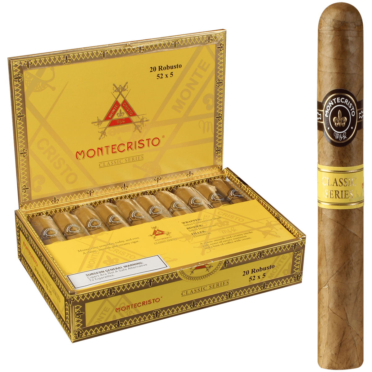 MONTECRISTO CLASSIC COLLECTION ROBUSTO 20 CT. BOX 5.00X52