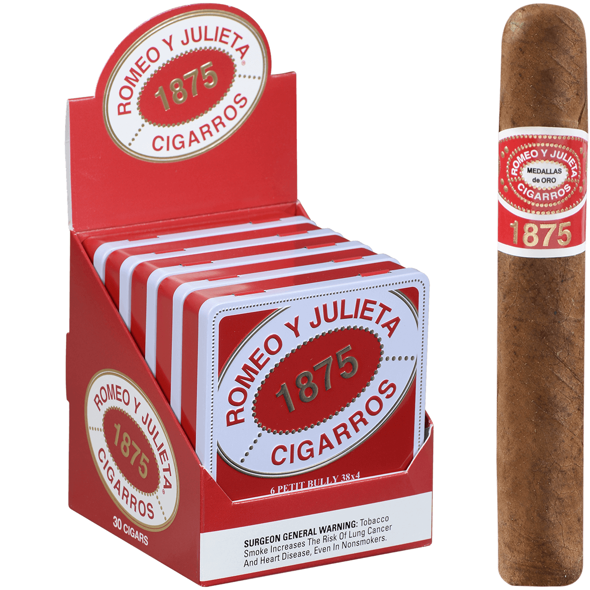ROMEO Y JULIETA 1875 PETIT BULLY 5/6 TIN PACKS 4.00X38