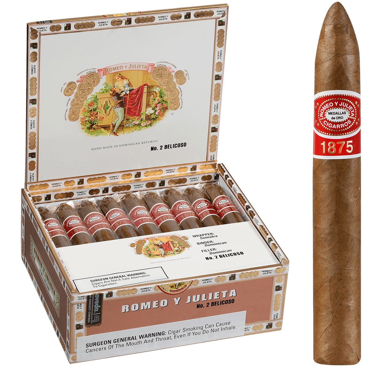 ROMEO Y JULIETA 1875 BELICOSO NO. 2 EMS 25 CT. BOX 6.12X52