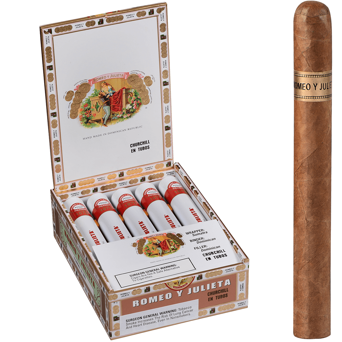 ROMEO Y JULIETA 1875 CHURCHILL TUBOS EMS 10 CT. BOX 7.00X50