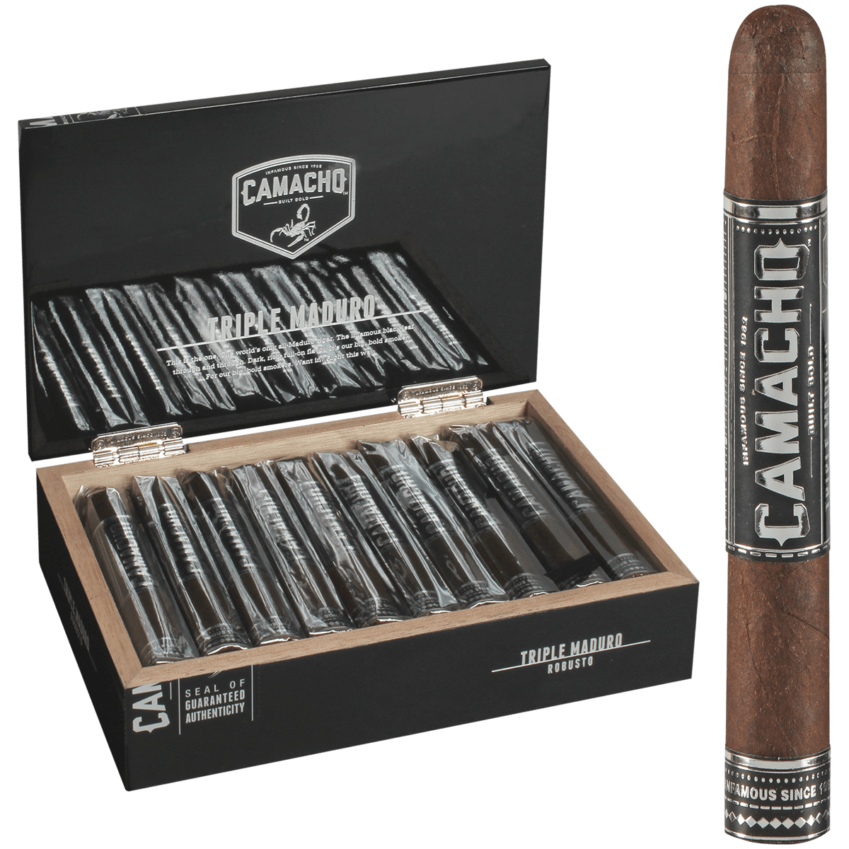 CAMACHO TRIPLE MADURO ROBUSTO 20 CT. BOX 5.00X50