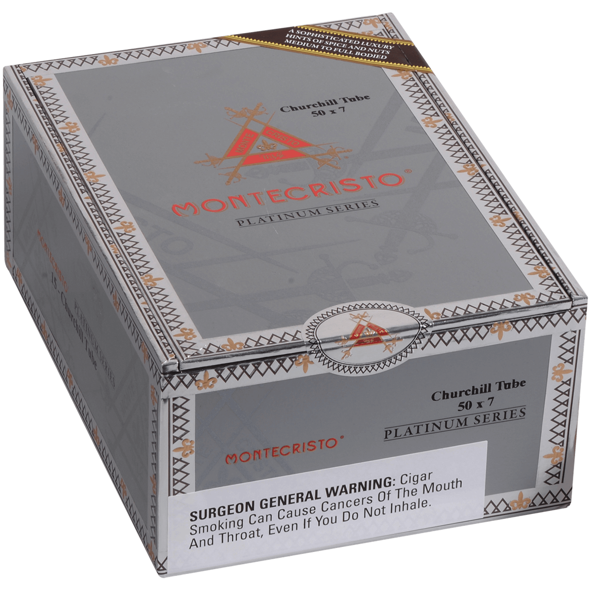 MONTECRISTO PLATINUM CHURCHILL TUBE 15 CT. BOX 7.00X50