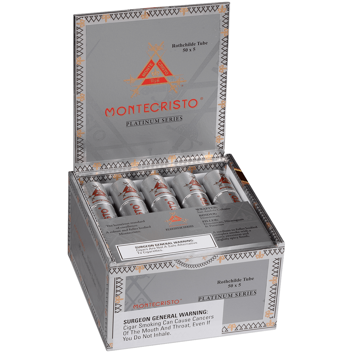 MONTECRISTO PLATINUM ROTHCHILDE TUBE 15 CT. BOX 5.00X50