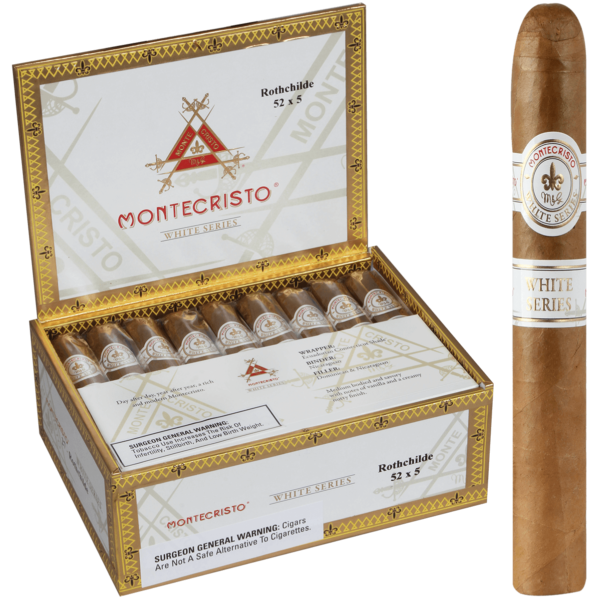 MONTECRISTO WHITE ROTHCHILDE 27 CT. BOX 5.00X52