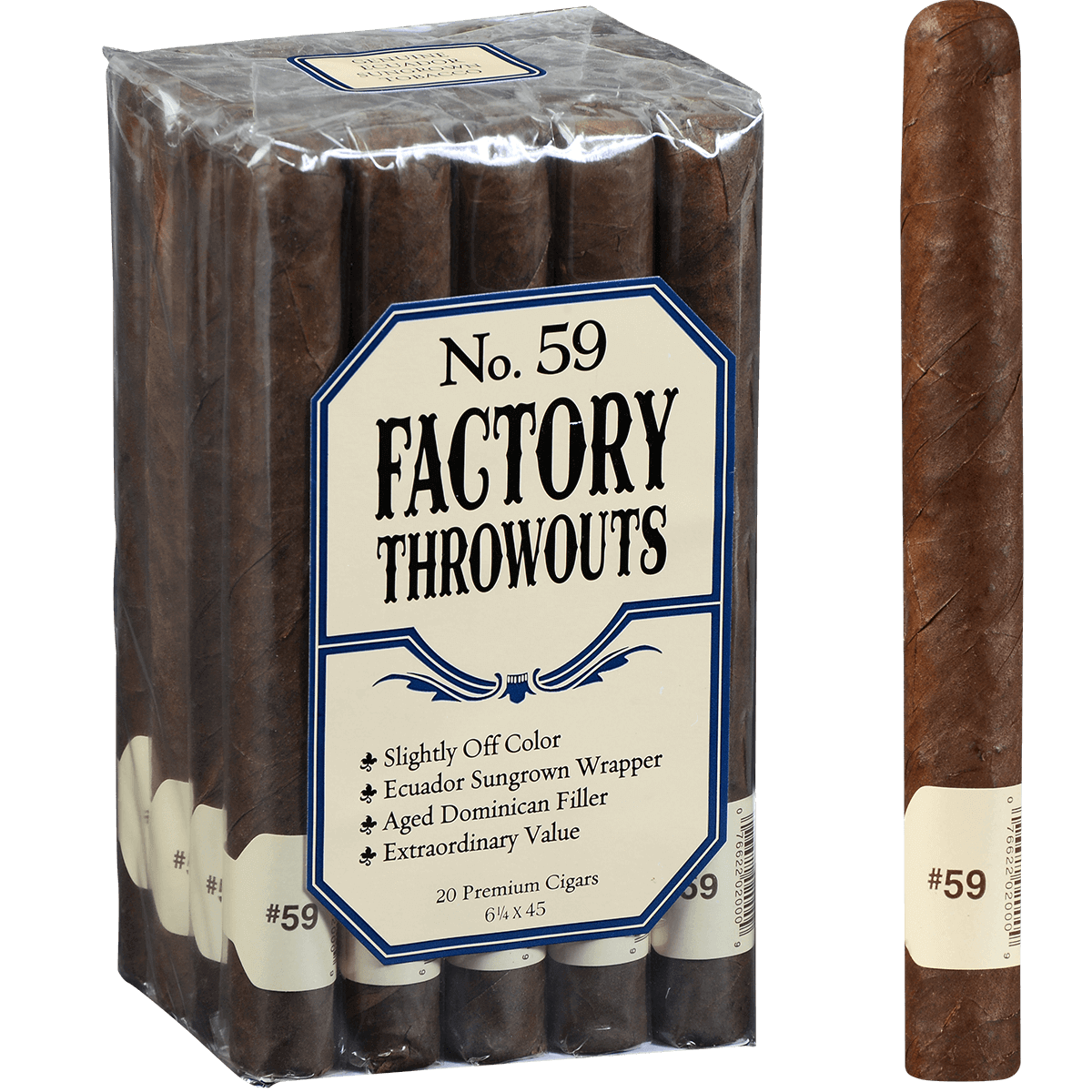 FACTORY THROWOUTS NO 59 CLARO 20 CT. BUNDLE  6.25X45