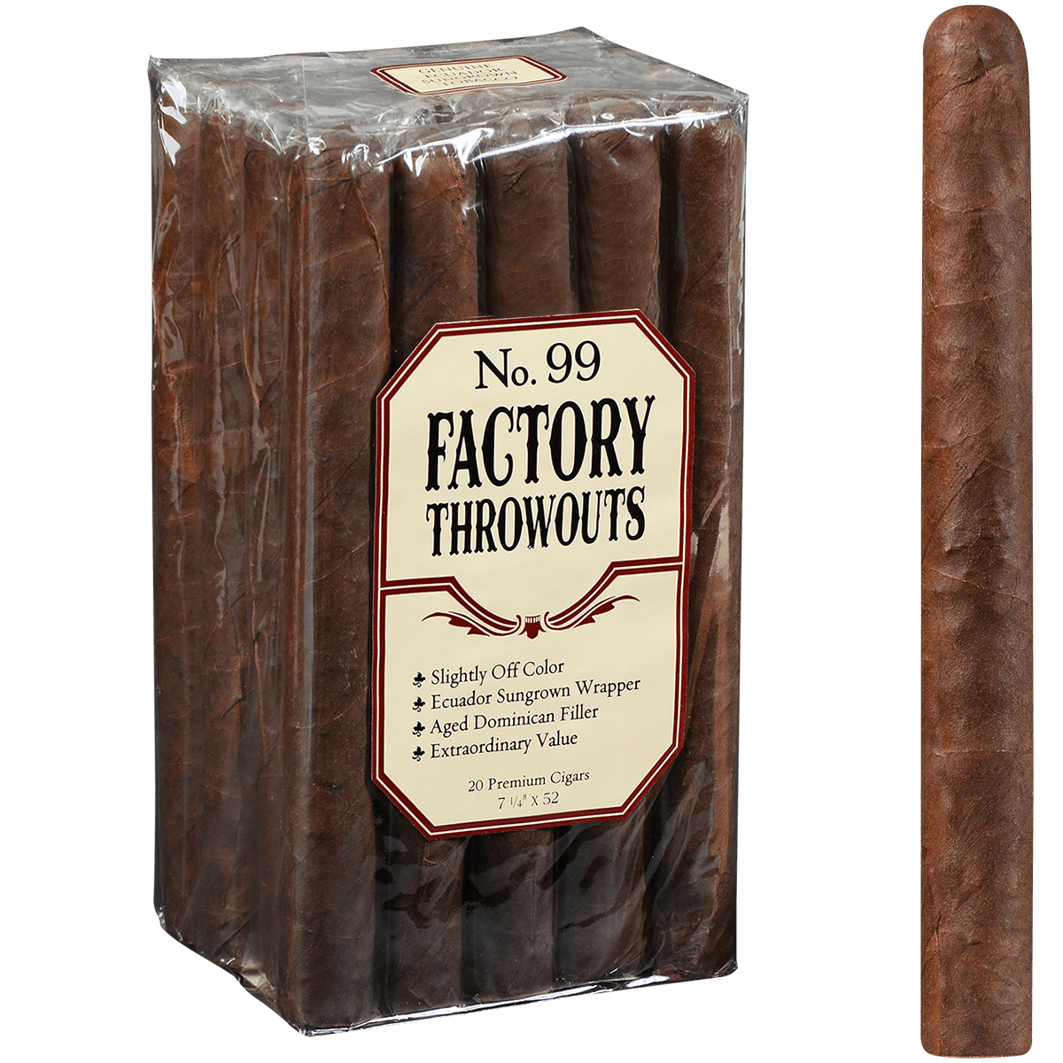 FACTORY THROWOUTS NO 99 NATURAL 20 CT. BUNDLE 7.25X52