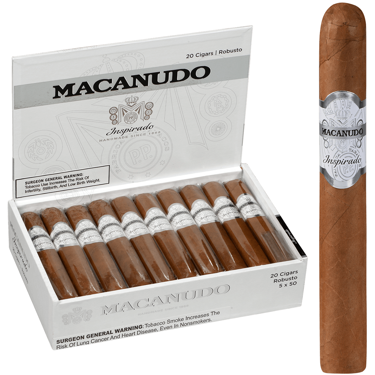 MACANUDO INSPIRADO WHITE ROBUSTO 20 CT. BOX 5.00X50