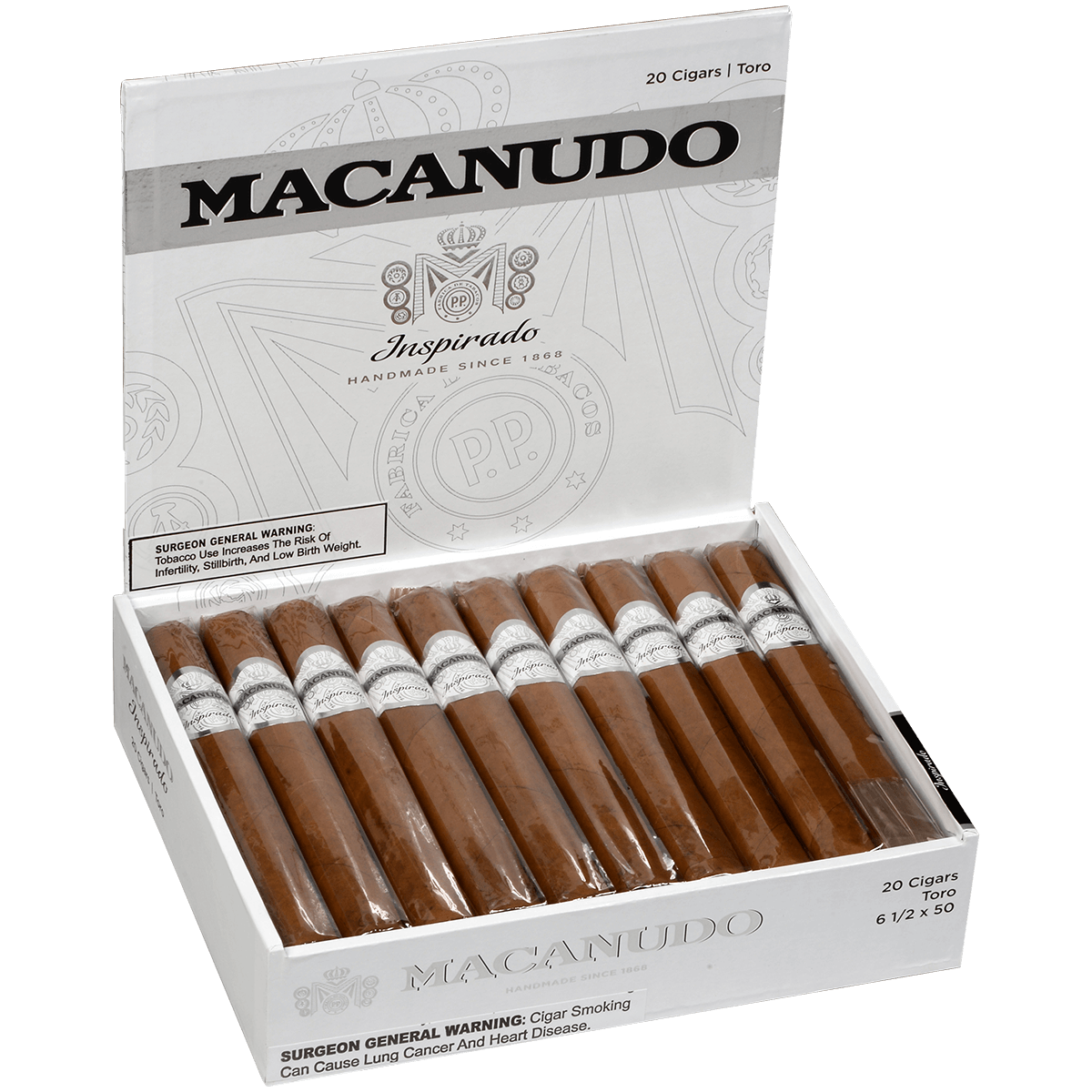 MACANUDO INSPIRADO WHITE TORO 20 CT. BOX 6.50X50