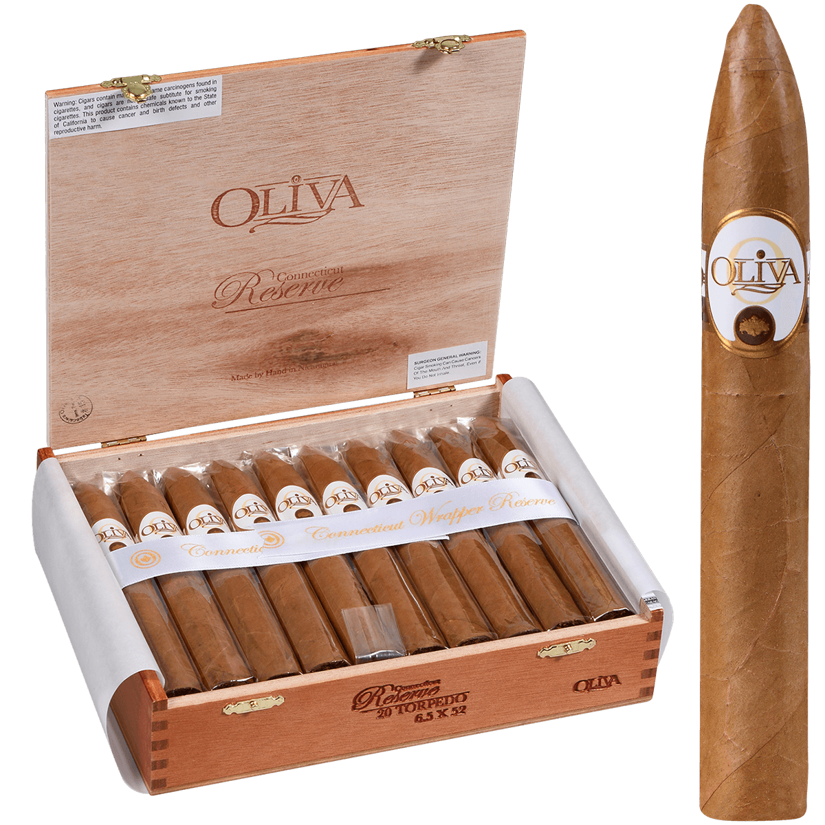 OLIVA CONNECTICUT WRAPPER RESERVE TORPEDO 20 CT. BOX 6.50X52