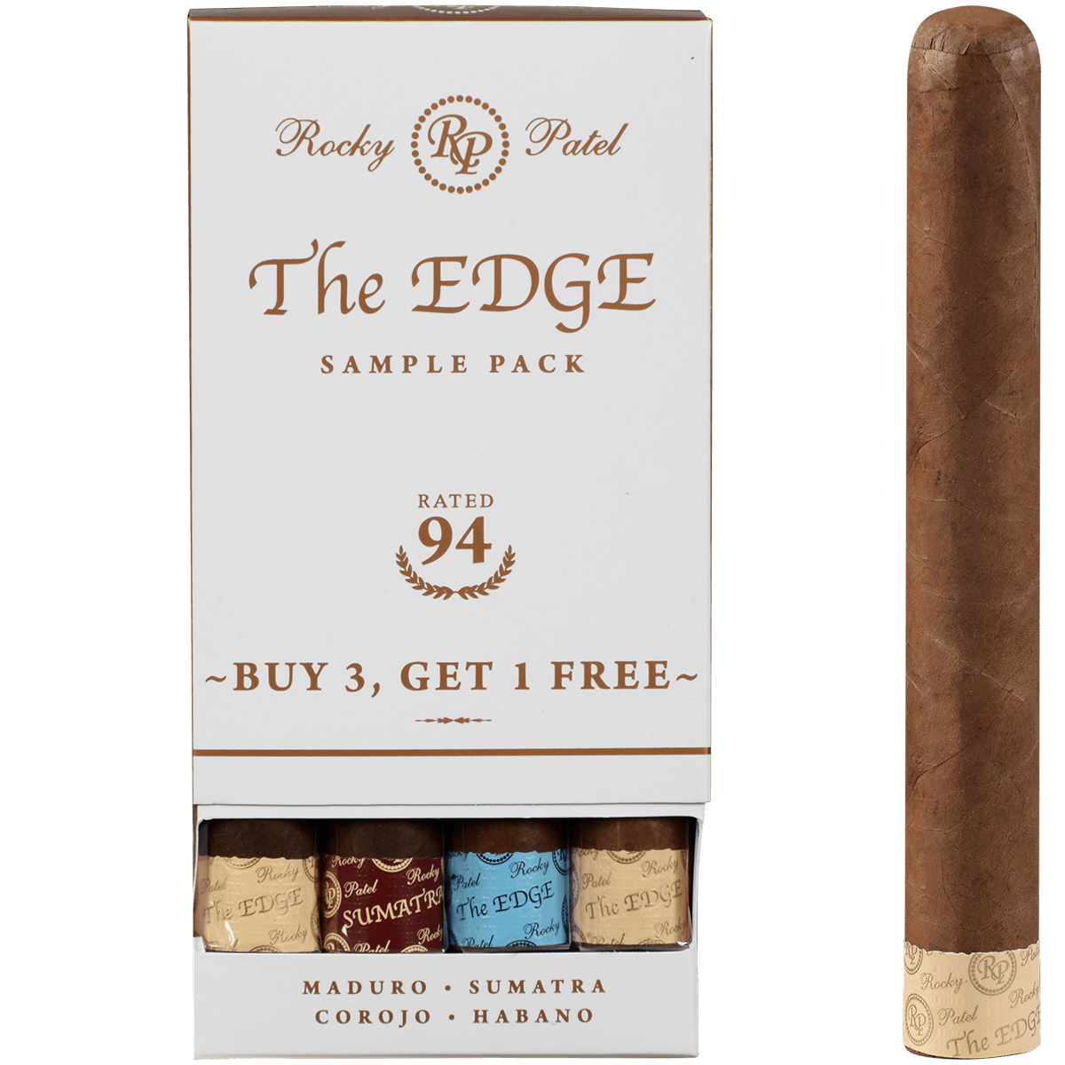 ROCKY PATEL THE EDGE TORO B3G1 SAMPLER 15/4 DISPLAY 6.00X52